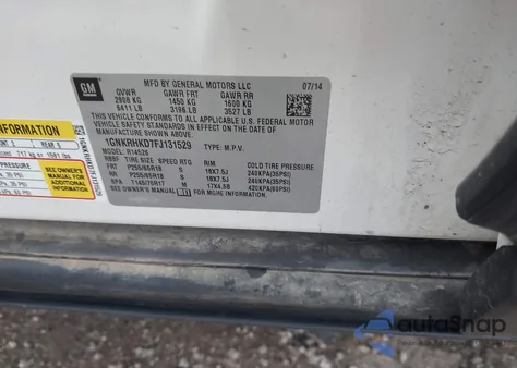 2015 Chevrolet Traverse 2Lt z USA, uszkodzony, nr VIN 1GNKRHKD7FJ131529